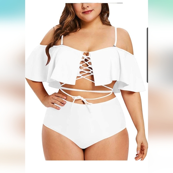 White 2pc Bathing Suit - Picture 1 of 4